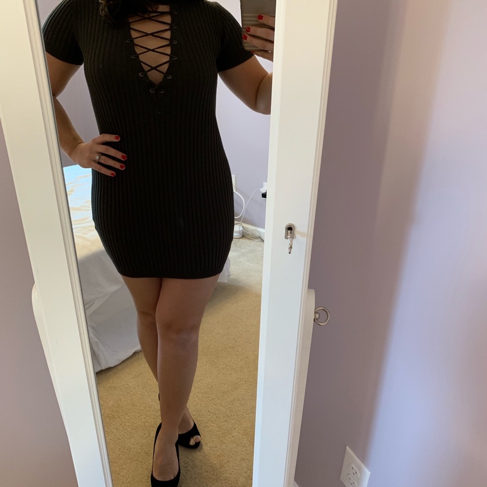 Sexy lace-up sweater dress